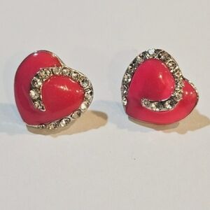 🔥3/$20 Pink Enamel and Rhinestone Heart Earrings